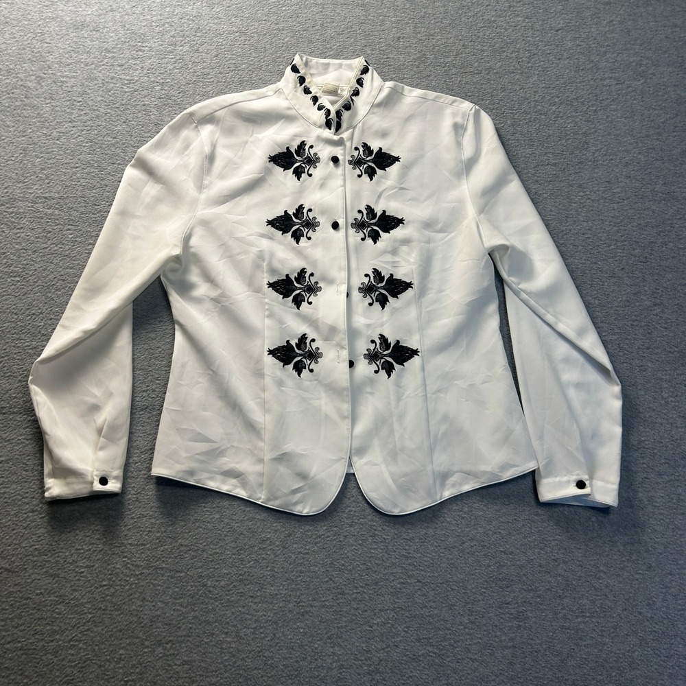 Mandarin Collar Western Blouse Womens Small White Black Embroidered Susan Hutton